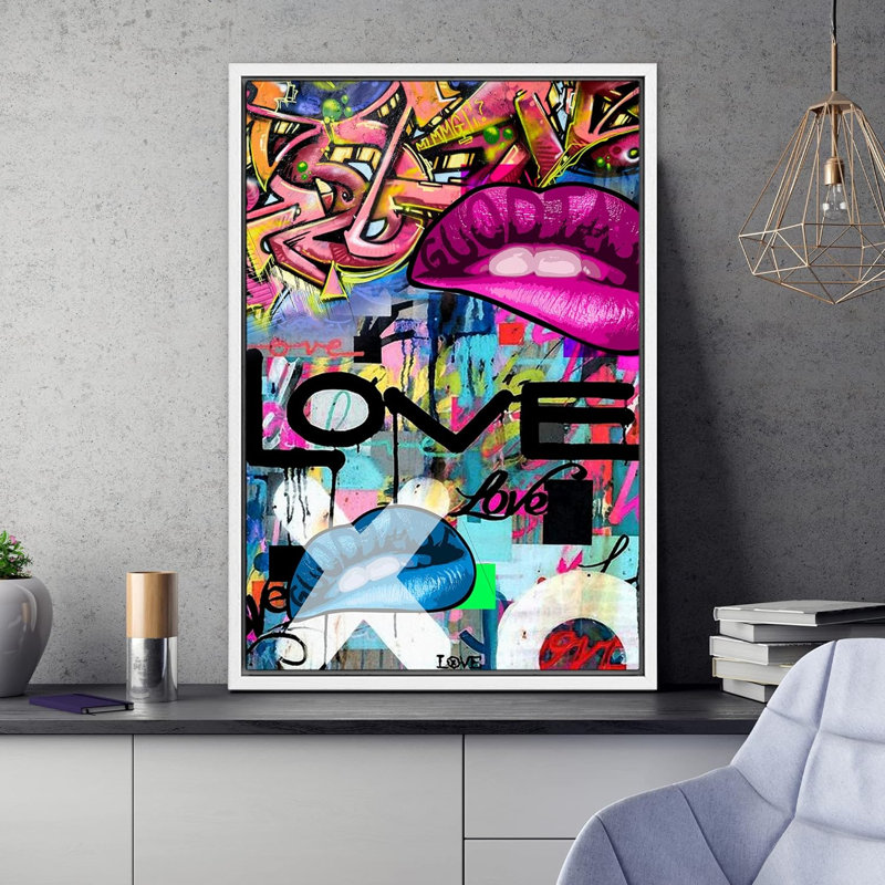 Multicolore abstrait, abstrait et rouge à lèvres, graffiti et art populaire célèbre pop art urbain moderne