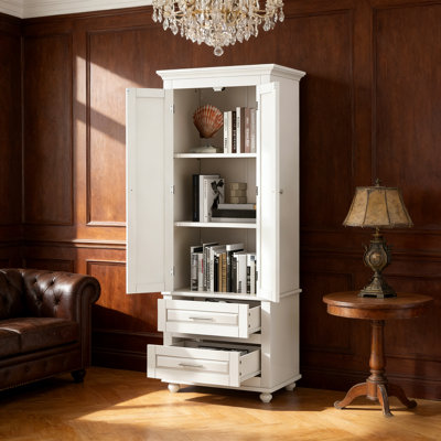 Cette armoire haute blanche et minimaliste présente une conception à double tiroir, ce qui la rend idéale pour les salles de bain et les bureaux. Il offre un rangement pratique et bien rangé.
