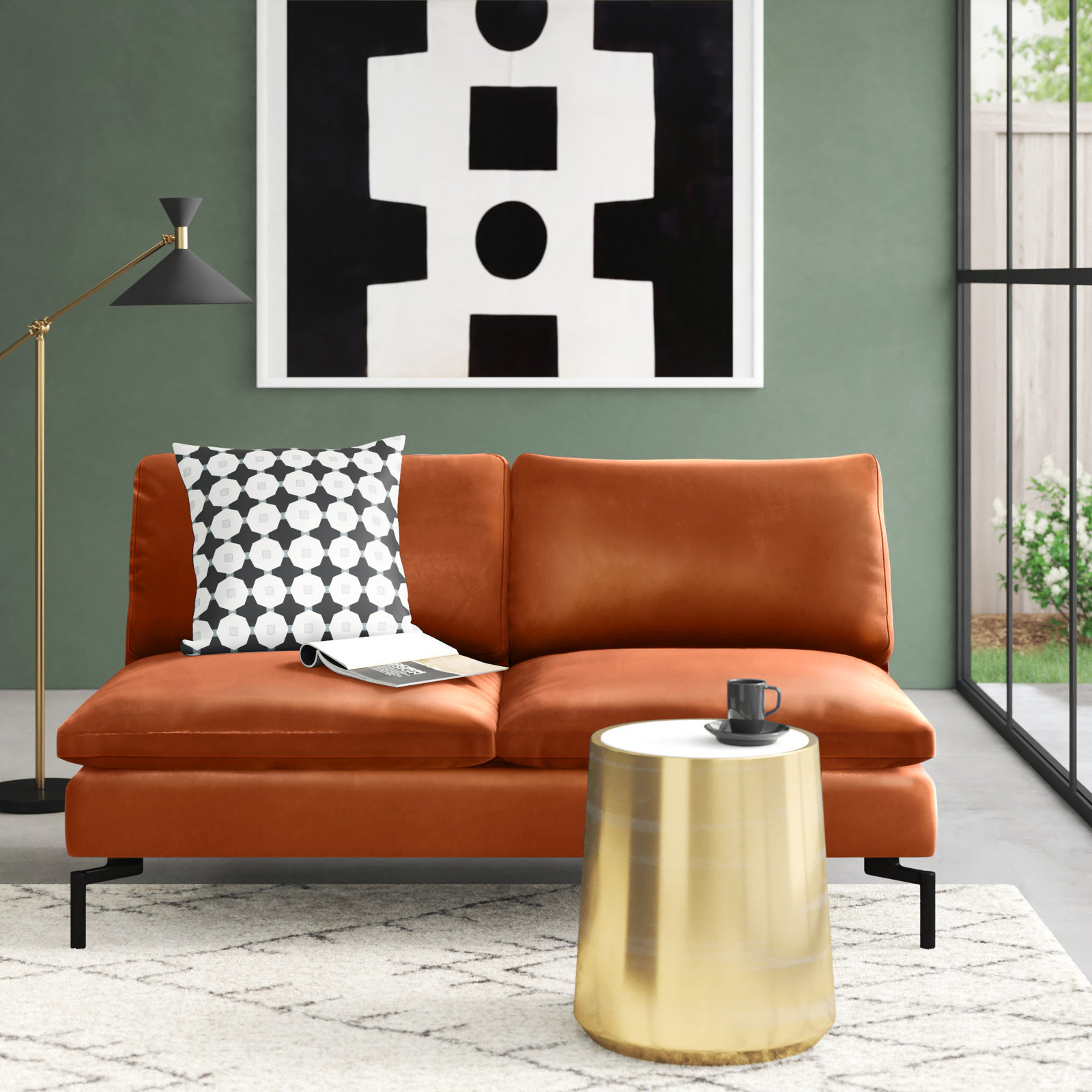 New Standard 60'' Upholstered Loveseat, Toffee Genuine Leather, Black