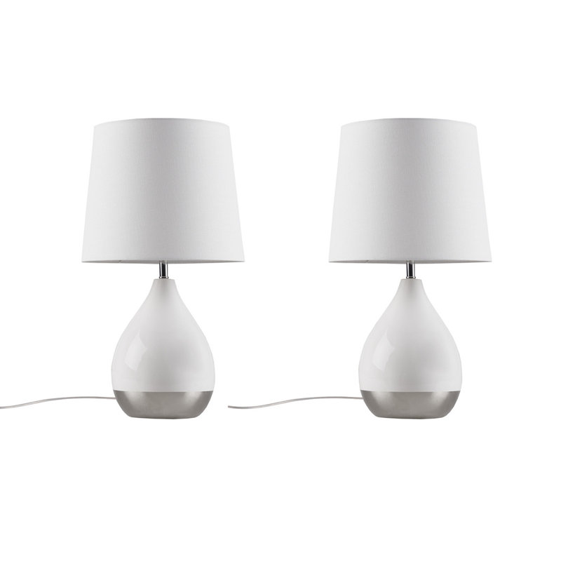 Ensemble de 2 lampes de table en forme de goutte avec abat-jour en lin et ampoules DEL