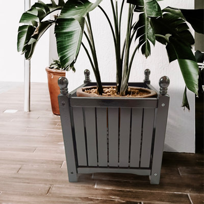 1 Pcs 15.75" Square Wooden Planter, Solid Wood Outdoor Flower Pot (15.75”l×15.75”w×18.5”h) – Ideal For Garden/porch/patio, Herb/vegetable/flower Container, Elegant Outdoor Decor, Easy Assembly