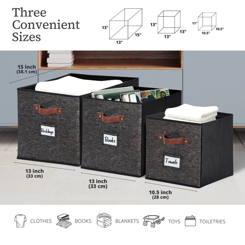 Ensemble de bacs de rangement en tissu, Motif noir