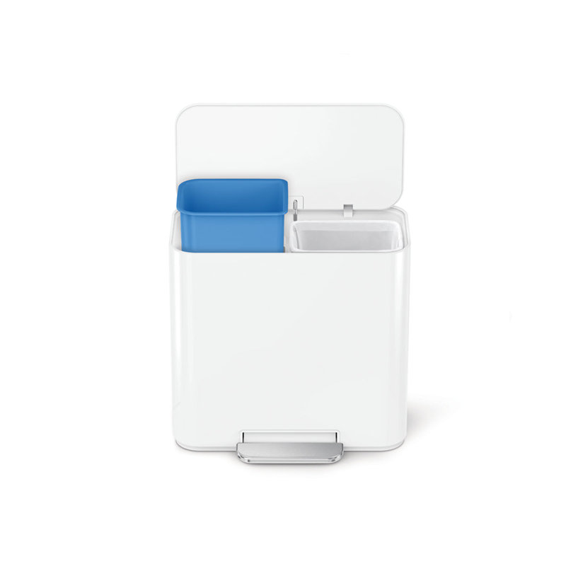 Simplehuman 15L Mini Recycler Step Can, Brushed Stainless Steel, White