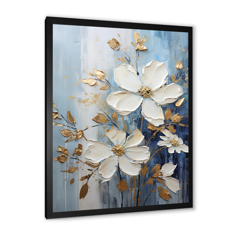«Beige and Gold Seasonal Serenity Blooms On», reproduction sur toile, H 32 po x l 24 po x P 1 po, Cadre simple noir