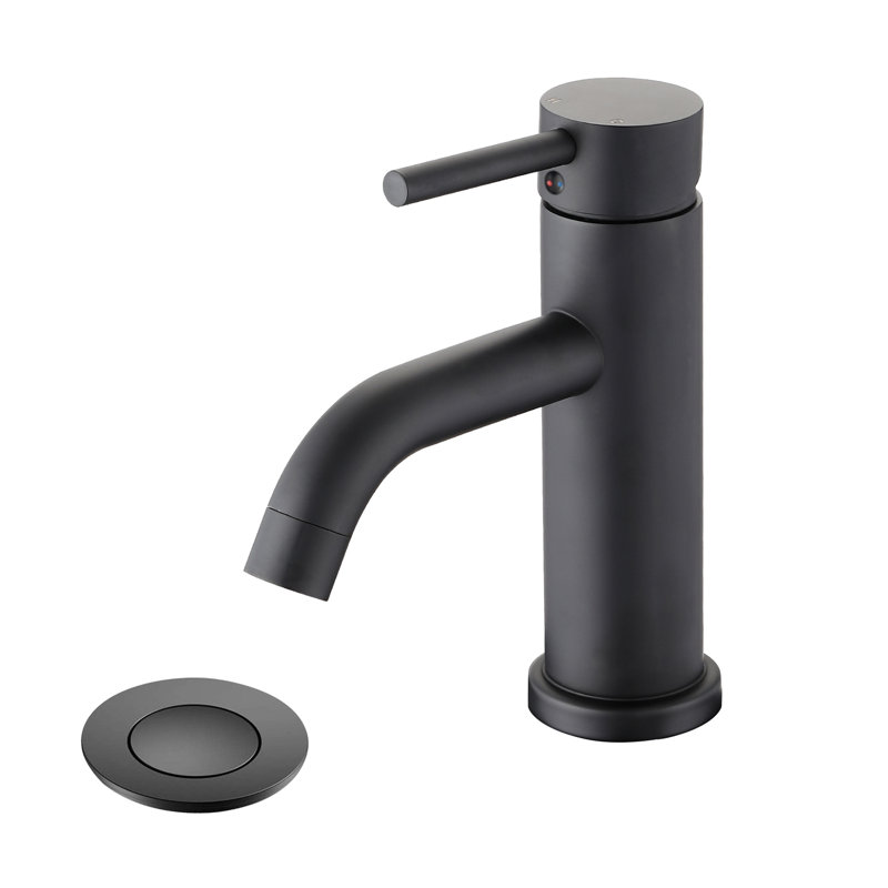 Robinet de salle de bain à un trou sans plomb avec ensemble de drain, Noir mat
