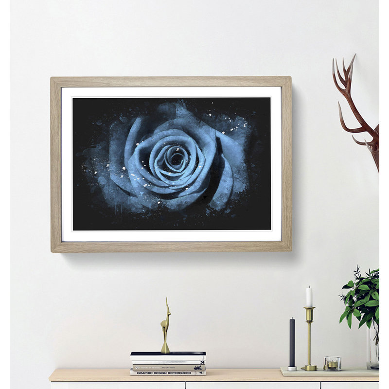 Pretty Blue Rose - Picture Frame Graphic Art Print, Oak Framed, 24cm H x 33cm W x 2cm D