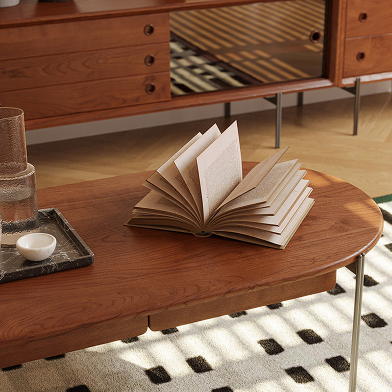 Table basse rétro en bois massif ovale