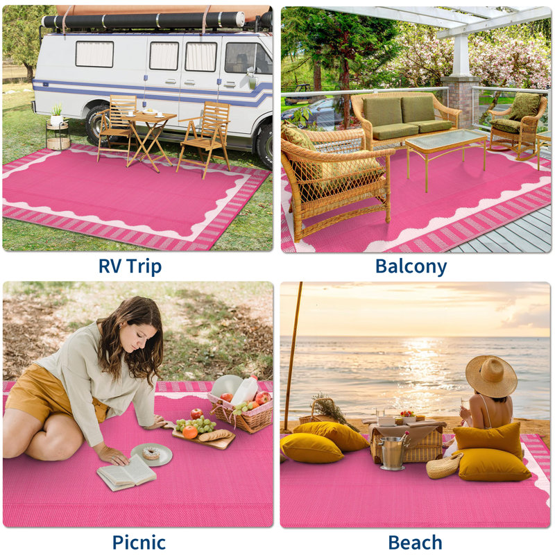 Tapis d'extérieur réversible Modern, Rose/Blanc, Rectangulaire 8 pi x 10 pi