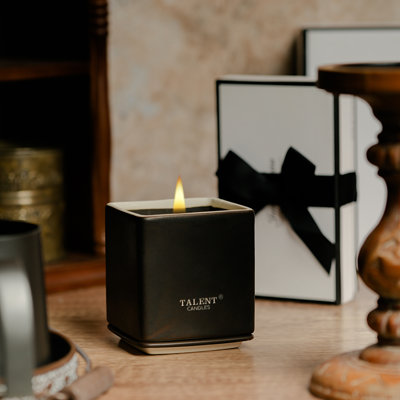 Bougies pour pot de bougie en céramique rustique, parfumée à la maison, bougies de soja non toxiques dans un pot en céramique élégant, cuir foncé et oud