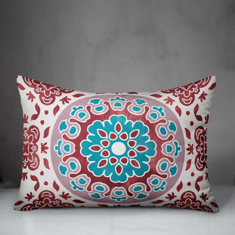 Outdoor Reversible Throw Pillow, Red, Floral 2