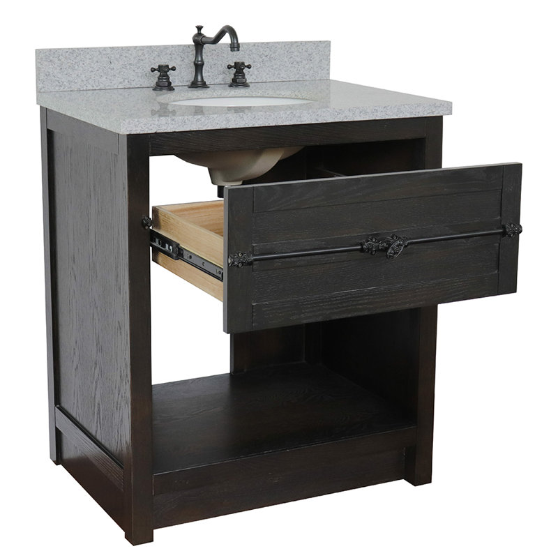 Zigler 31'' Single Bathroom Vanity with Top, Gray Granite, Brown Ash
