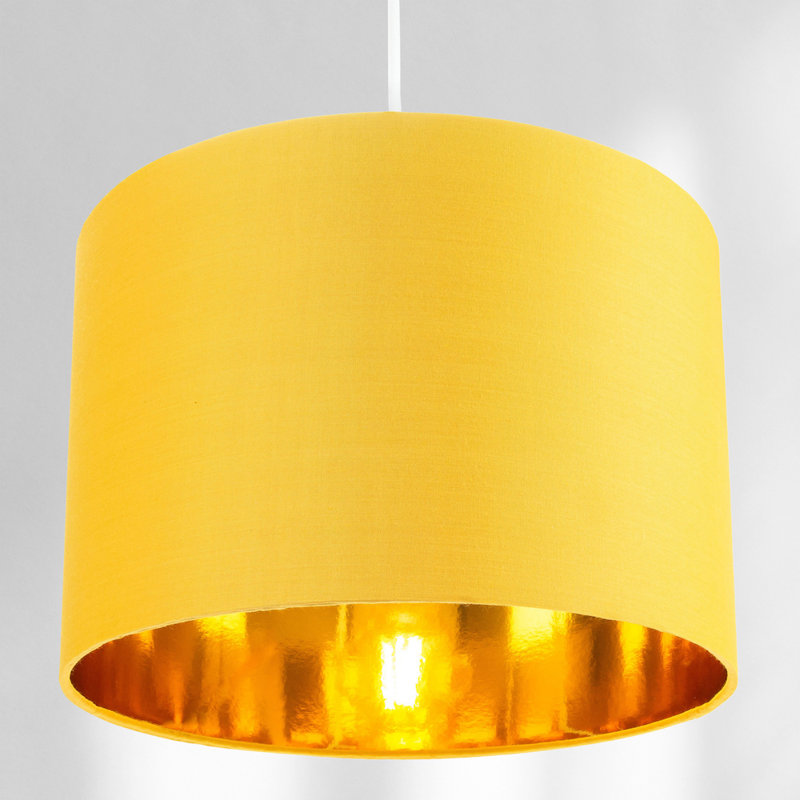 Contemporary Cotton Lamp/Light Shade with Shiny Paper Inner, Ochre, 18cm H x 25cm W x 25cm D