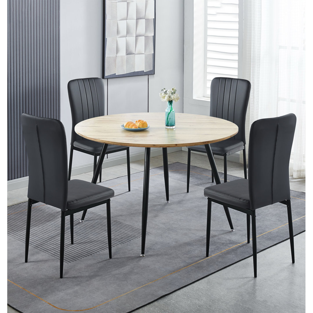 Cullompton Large Round Dining Table 120Cm, Effect Top, With 4 Black Faux Leather High Back Chairs