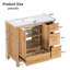 Armoire de salle de bain en bois massif 36 pouces, 2 portes à fermeture douce, 4 tiroirs à fermeture douce, tablettes réglables, brun clair