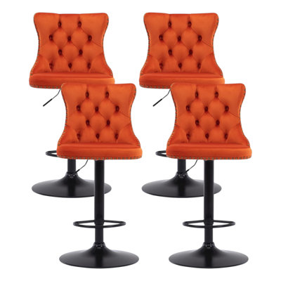 Swivel Adjustable Height Bar Stool Modern Velvet Barstool With Back (Set Of 4)