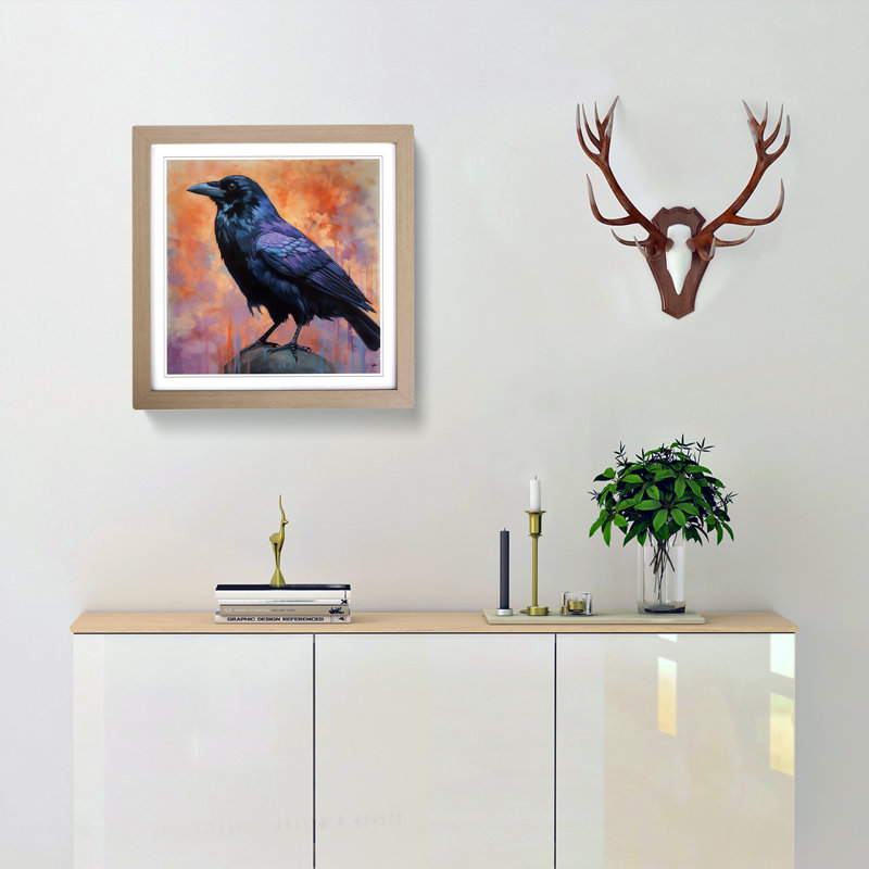 Raven Colour Field No.1 - Framed Print, Oak