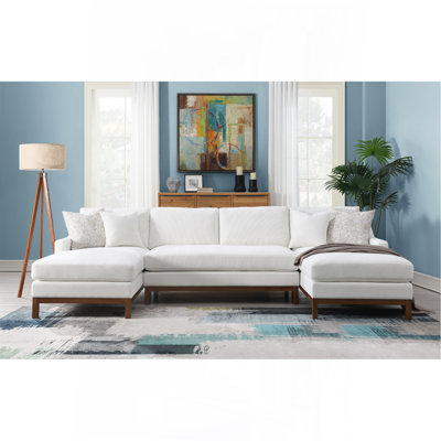 Canapé modulaire ivoire en chenille avec 4 coussins