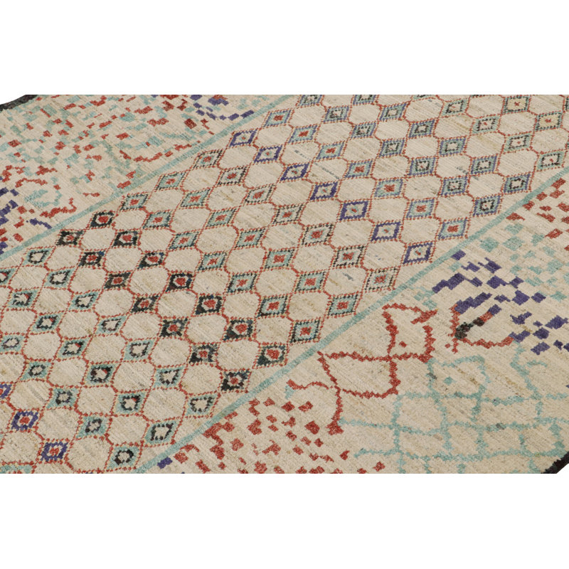 Moroccan Hand Knotted Geometric Area Rug, Rectangle 9' x 12'