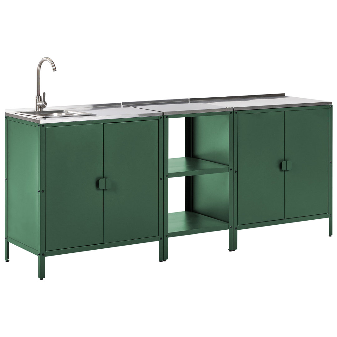 3 Piece Outdoor Kitchen Set with Sink VILAMA Metal Green