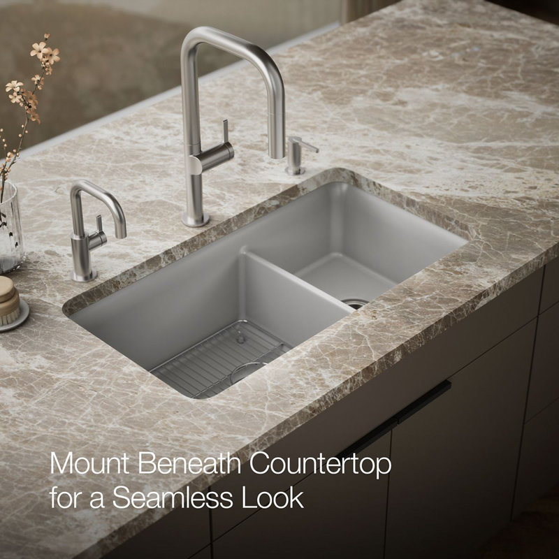 Cairn® 34" L x 18" W Double Basin Undermount with Accessories, Matte Gray