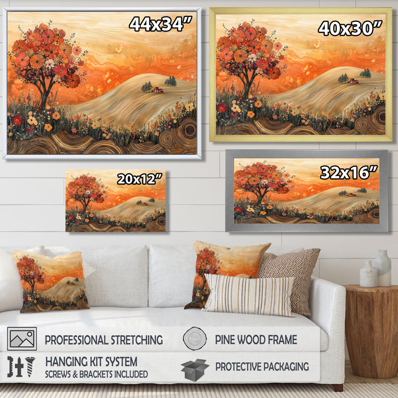 Fleurs saisonnières de Dorque dans un paysage de campagne I - campagne, art mural, H 16 po x l 32 po, Toile tendue