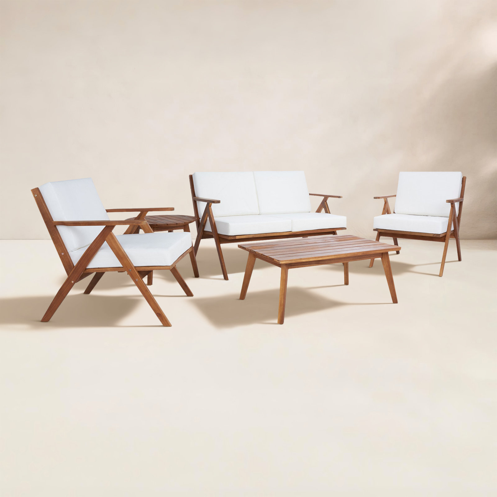 Jose 4-Person Acacia Patio Seating Group, Beige, Natural