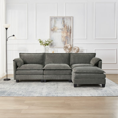 Canapé en forme de L de 107 pouces avec texture en velours de coton et lin, canapé d'angle avec fonction de rangement sur le côté, idéal pour le salon, le bureau et un espace spacieux, 3 sièges peuvent être allongés
