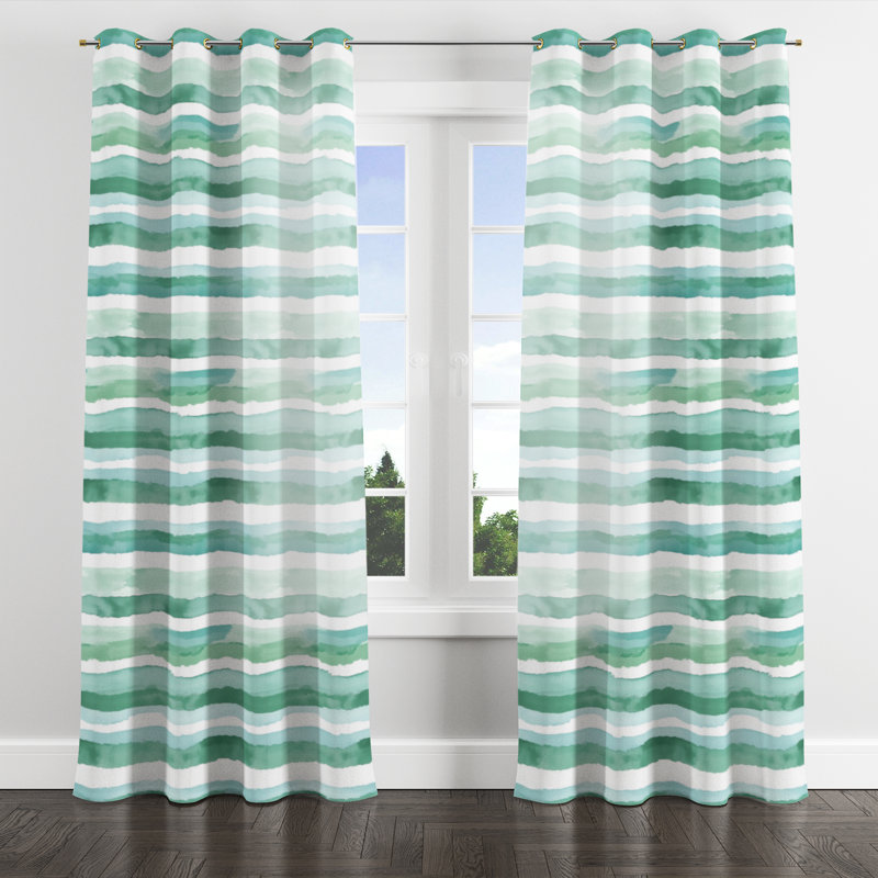 Coastal Velvet Curtains - Green Azier Grommet Curtain - 1 Panel, Gold Grommets, 52" W x 84" L