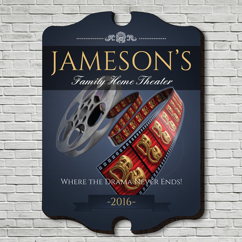 Family Movie Time Sign Personalized Wooden Home Theater Wall Decor, Yes, Large