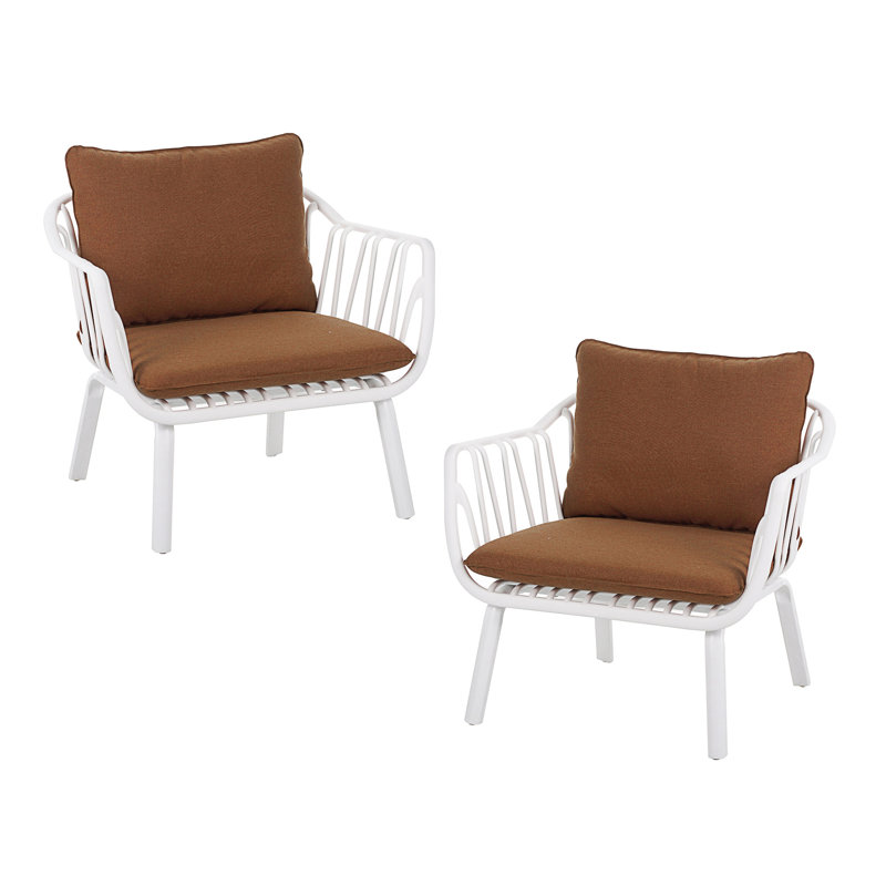 Huron Outdoor Patio PP Club Chair, With Cushion, Set Of 2, Brown, White
