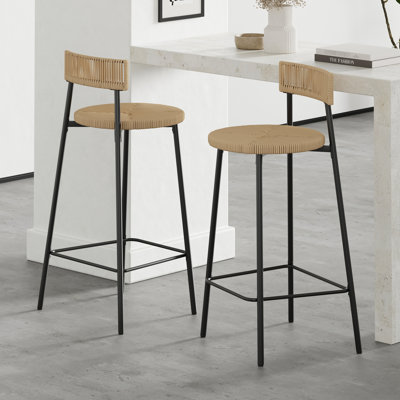2 pièces tissées à la main, siège en corde de papier, base en métal, ton, repose-pieds, hauteur du siège, pour la cuisine et les espaces repas