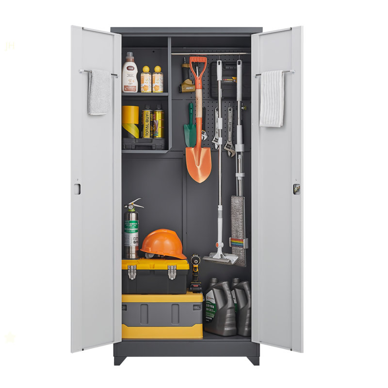Metal Outdoor Cabinet, Made Of Stainless Steel, Large Capacity, Secure Lock For Anti-Theft, Waterproof And Moisture-Proof, With Shelves, Cleaning Tool Storage Cabinet, Vertical Tall Garden Cabinet.