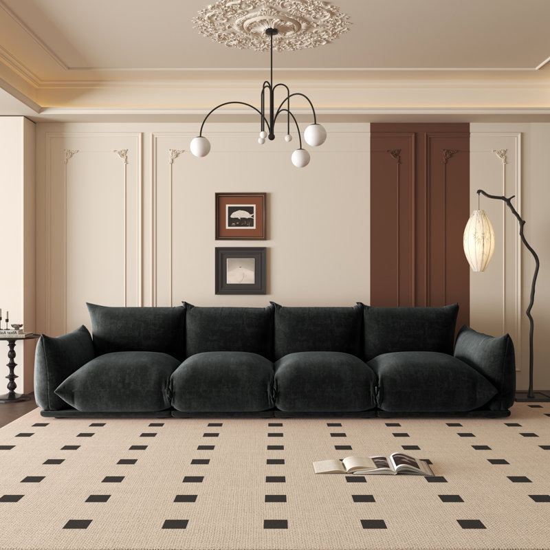 Minarik 4-Seat Chenille Fabric Upholstered Sectional Sofa, Black Chenille