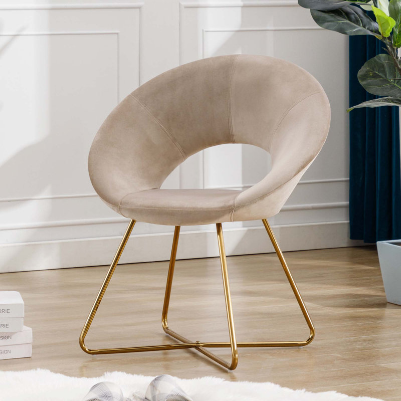 Zed 68cm Wide Velvet Papasan Chair, Beige, Gold