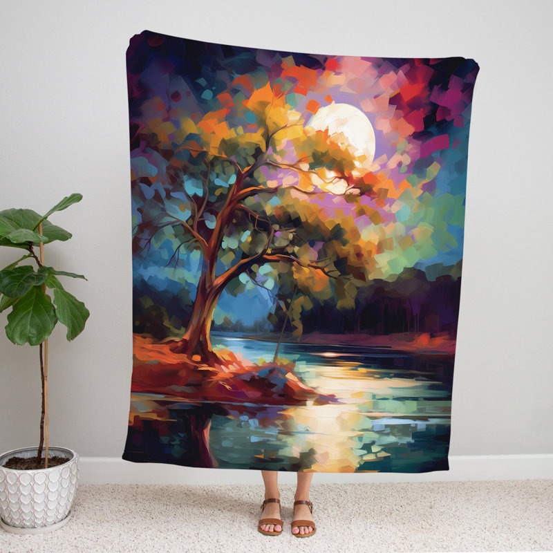 Throw Blanket, 68" W x 80" L, Floral/Abstract, Pink/Blue/Brown