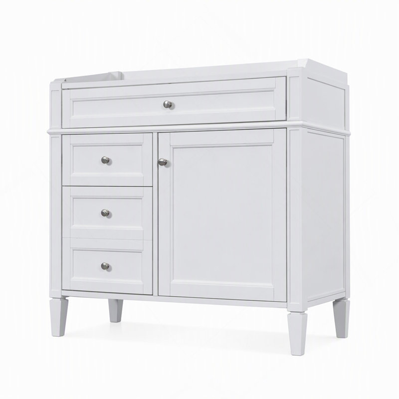 Meuble-lavabo de salle de bain de 91 cm (36 po) sans comptoir, meuble de rangement moderne en bois massif avec 2 tiroirs et un tiroir basculant (lavabo et comptoir non inclus)