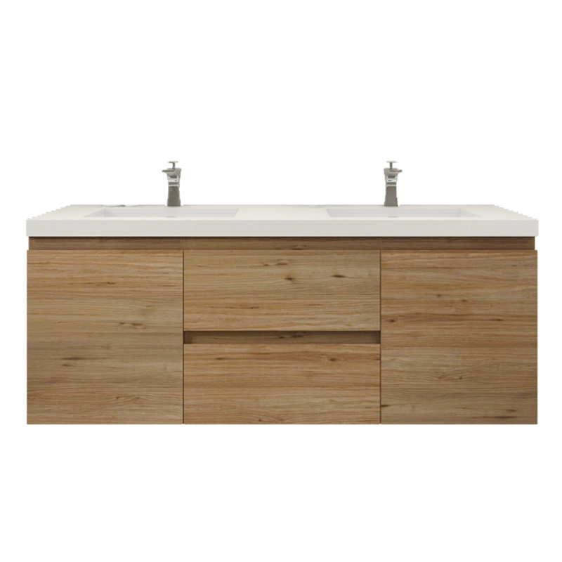 Ensemble de meuble-lavabo double 59 po Aylanna, Chêne naturel