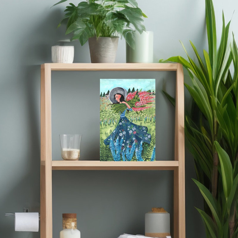 Walking With Fieldflowers Abstract Contemporary Flower Landscape Wall Art Print 1 Piece Wrapped Canvas Wall Art