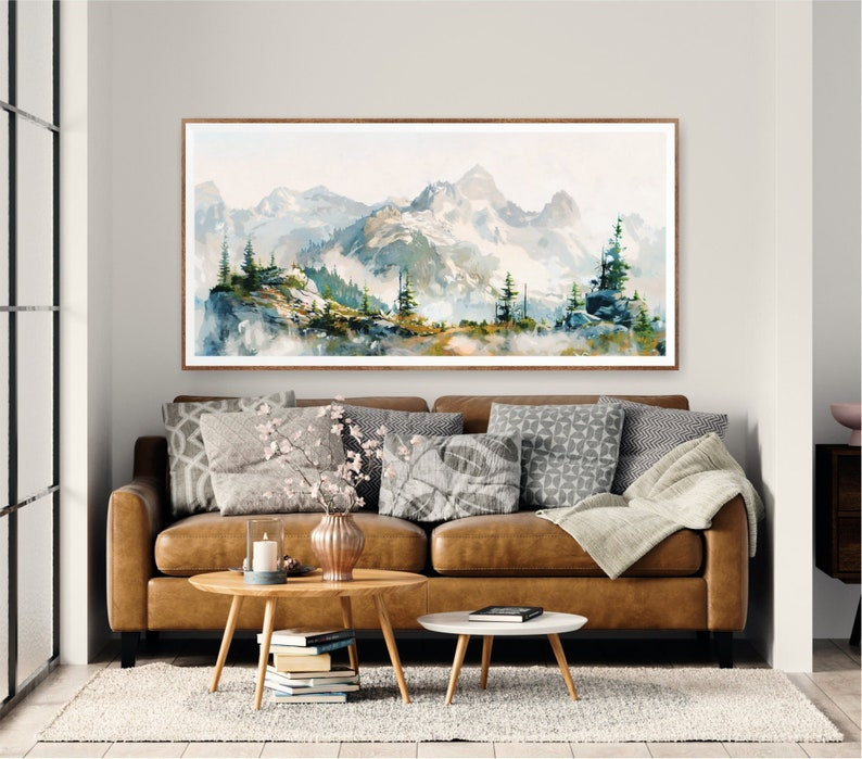 Montagnes, aquarelle, parc national de North Cascades, art mural, art mural de chambre à coucher, Toile tendue
