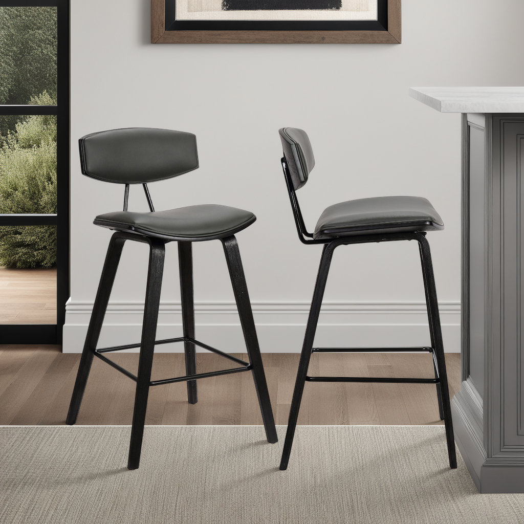Payton Vegan Leather Bar & Counter Stool, Counter Stool (26" Seat Height), Gray Faux Leather, Black