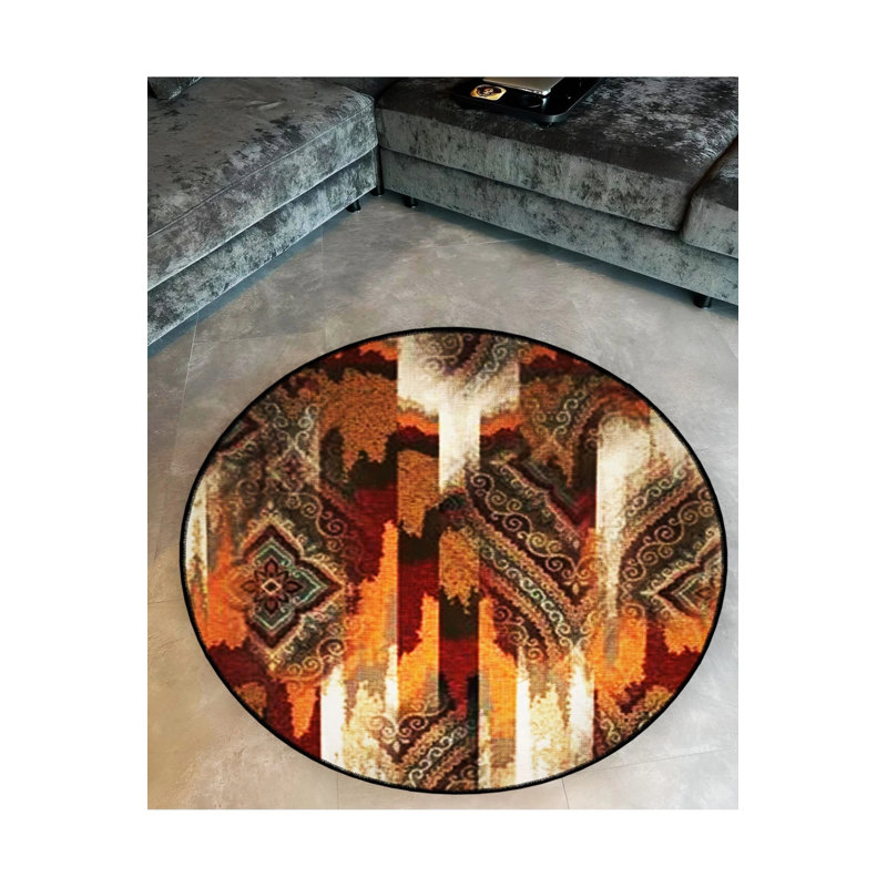 Multicolored Abstract Traditional Patterned Round Woven Base Vintage Decorative Carpet, Round 3'4"