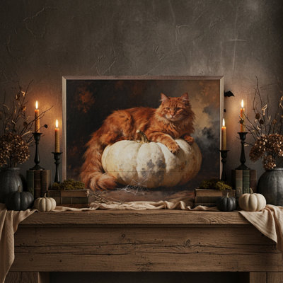 Chat orange sur citrouille