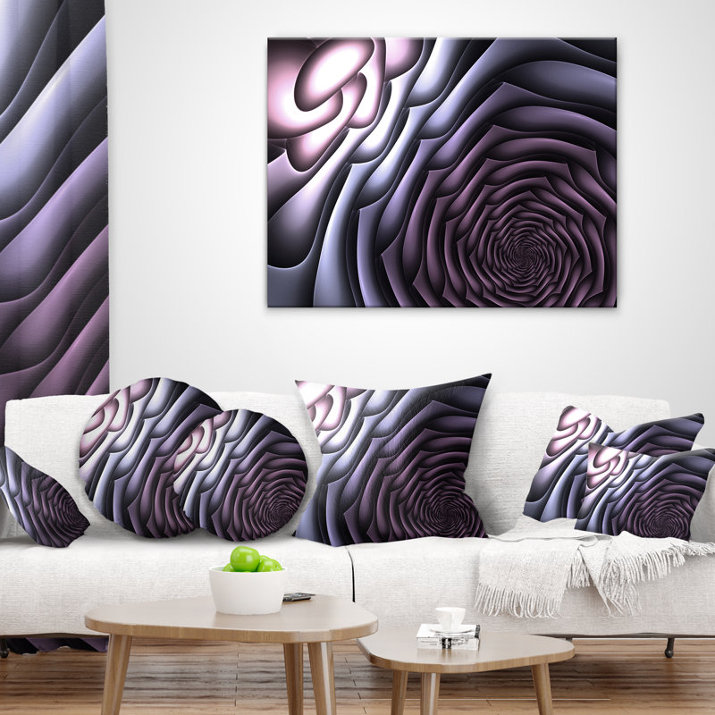 Art floral fractal en forme de fleur - coussin imprimé abstrait, 16 po x 1 po, Mauve, Coussin décoratif