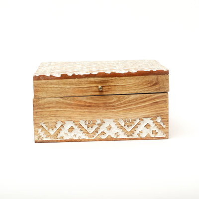 Decorative Box | Hand Carved Wood Storage Box | 10x10x3.5"