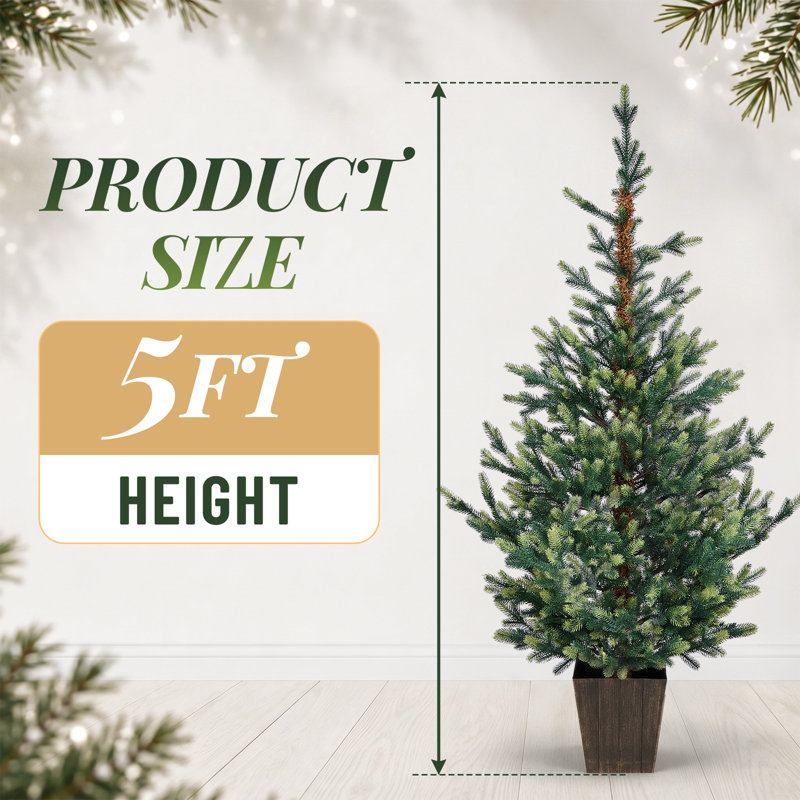 Arbre en pot bicolore vert PE de 1,5 m avec pot carré bronze