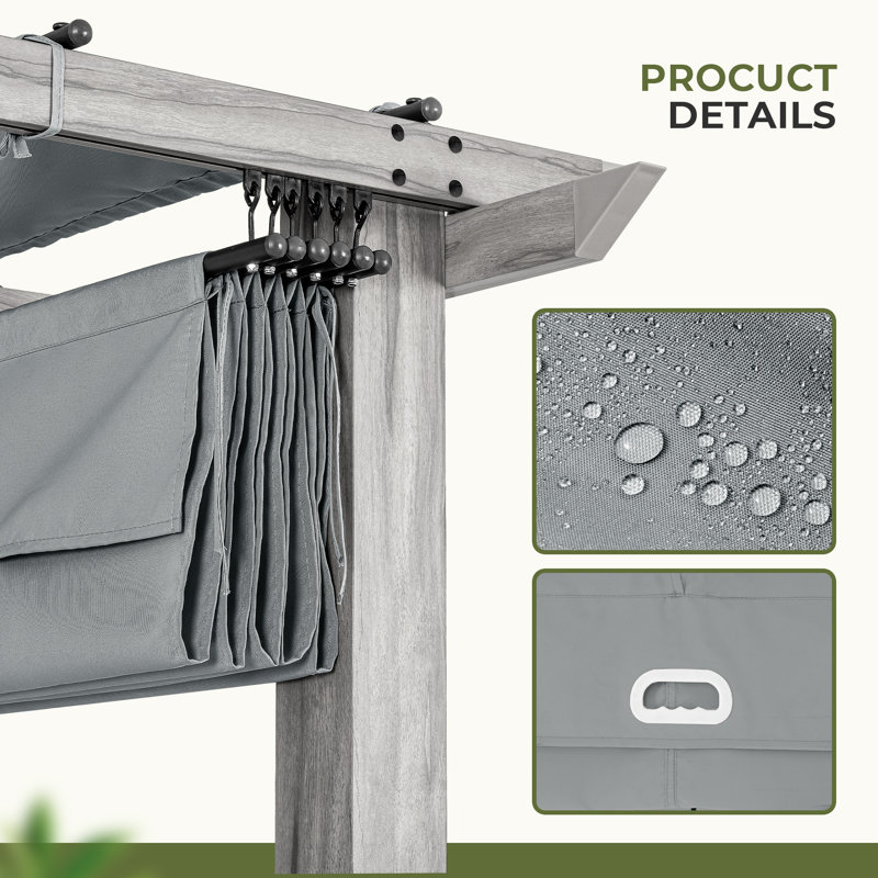 Pergola, 87.4" H x 155" x W x 120" D, Gray, Natural Wood Grain 