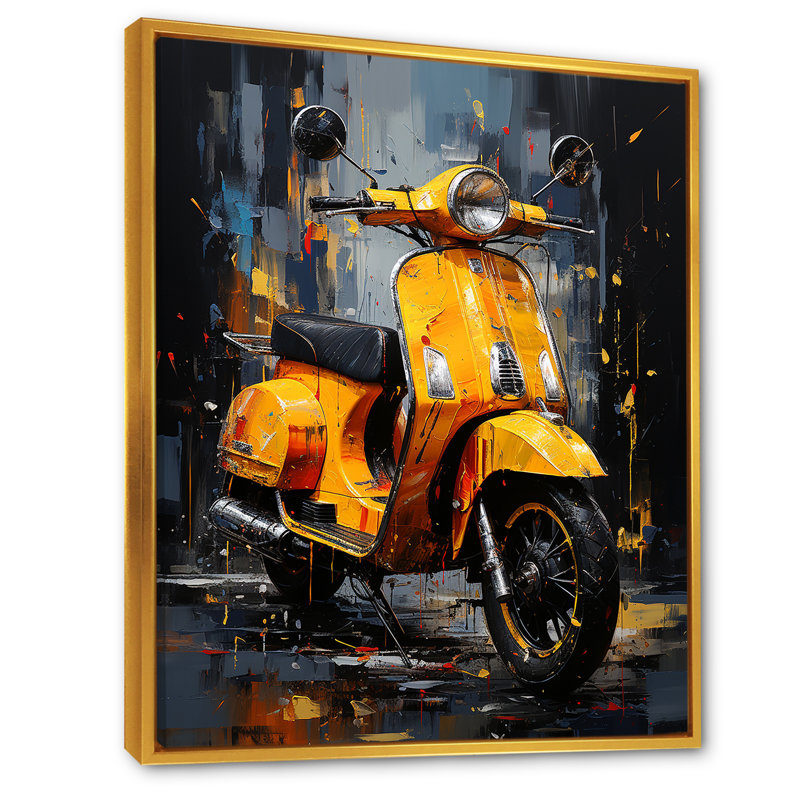 Edgy Scooter Graffiti Odyssey I sur toile, Cadre flottant doré, H 32 po x l 16 po x P 1 po