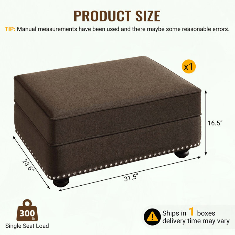 Velvet Ottoman for Modular Sofa Combinations, Brown
