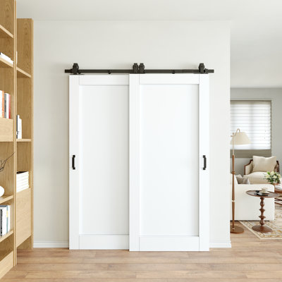 56 * 80 Bypass Barn Door-White Primed Solid Core Sliding Barn Door With Installation Hardware Kit/No Assembly Required