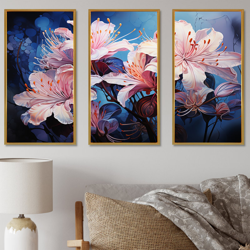 Hibiscus rose, jardins enchantés - ensemble d'art mural sur toile Hibiscus, Cadre flottant doré, H 40 po x l 60 po x P 1 po